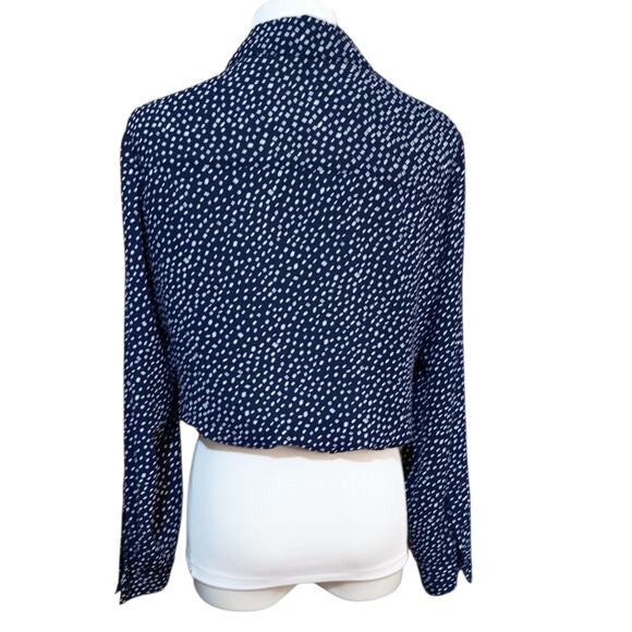 EXPRESS Cute Tie Top Blouse XS Front Pockets Blousy Fit Navy Blue Career Casual - Picture 7 of 8